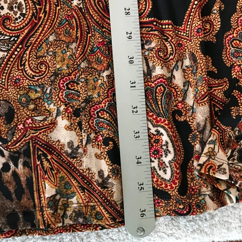 Chicos 0 Shift Dress Women S Multicolor Paisley Leopard Split Button Sleeve Boho